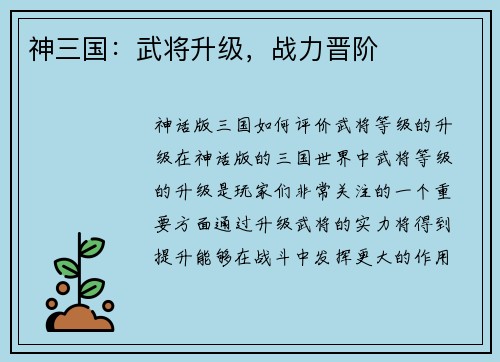 神三国：武将升级，战力晋阶